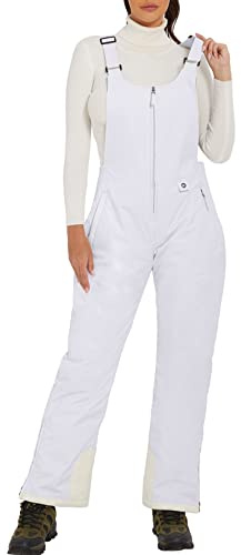 GEMYSE Donna Pantaloni da Sci Invernali Impermeabili con Bretelle Regolabili Salopette Neve Tuta Snowboard(Bianca,L)