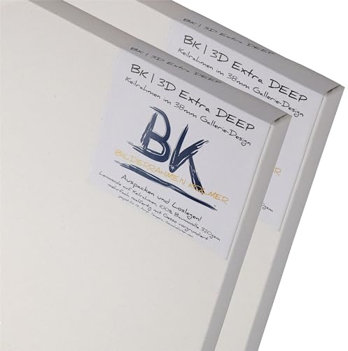 2X BK extra DEEP KEILRAHMEN 80x100cm | Leinwände auf Keilrahmen 80x100 cm | extra hohe Keilrahmen mit Leinwandtuch, große malfertige bespannte Keilrahmen zum Malen