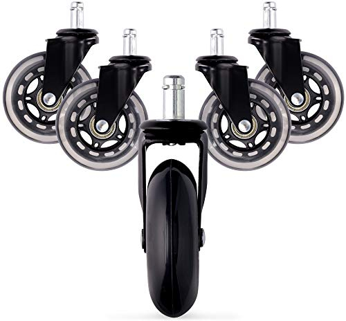 kwmobile 5X Rotelle Sedia Ufficio Ø75mm Perno 11x22mm - Ruote gommate AntiGraffio Pavimenti delicati - Rotelline Ricambio sedie girevoli - Senza Freno
