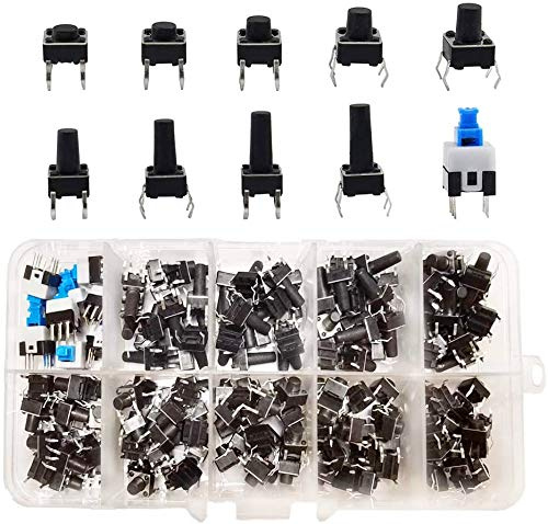 HUAZIZ 200 Stücke 10 Werte Taktilen Druckschalter, Taktiler Drucktastenschalter, Button Micro Tactile Switch Micro Momentary Tact Sortiment Kit (4 pin 6x6mm, 6pin 7x7mm)