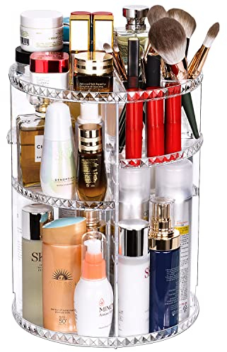 JessLab Kosmetik Organizer, 360° Drehbar Verstellbare Cosmetic Make up Organizer Make-up Kosmetikbox Karussell Pinsel Lippenstifthalter für Badezimmer Eitelkeit, Multifunktion und Große Kapazität