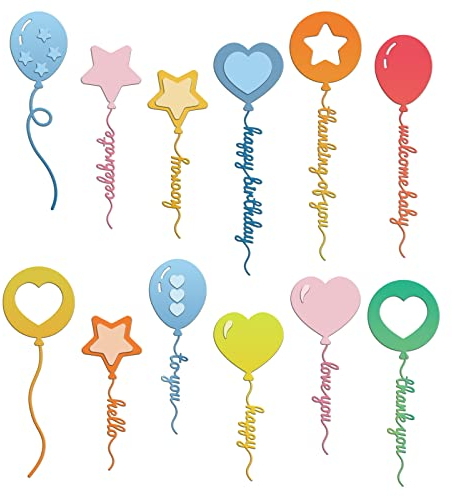 INFUNLY 26PCS Balloons Die Cuts for Card Making Happy Birthday Metal Cutting Dies Words Embossing Dies Cut Template for Anniversary Birthday Party DIY Scrapbooking Craft Albums Gift Card Decor