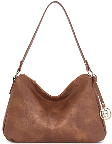 BOSTANTEN Damen Schultertasche, PU Leder Tasche Damen, Hobo Handtasche Mittelgroße für Frauen Henkeltasche - Braun