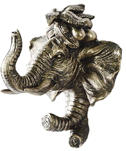 Exquisite Wandskulptur, Kunstdekor, Einzelwandhaken, Kunstharz, kreativer Tierkopf, Wandhaken, dekorativer Mantel, Huthaken, strapazierfähige dekorative Wandskulpturen, Haken, Antikgold, Elefant