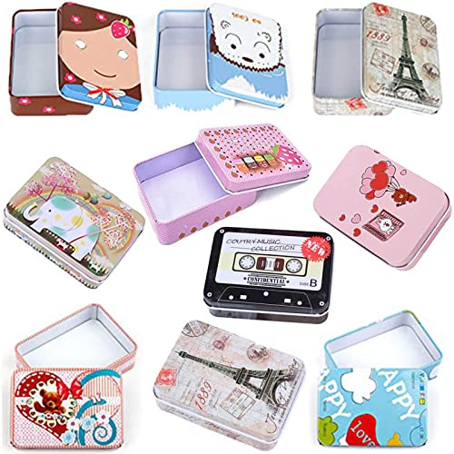 Boîte Fer Blanc Métal Pot Biscuits, Boîte En Fer Blanc Étain Rectangulaire, 10 Pièces Boîte Métal Rectangulaire, Pour Bonbons, Bijoux, Pièces Monnaie, Écouteurs,Le Stockage Petits Objets(9x6,5x2,5cm).