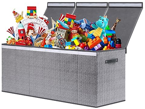 ELUCHANG Aufbewahrungsbox mit Deckel Kinder, 147L Große Faltbare Truhen & Kisten für Kinder, Spielzeugkiste Aufbewahrungsbox für Kinderzimmer,Schlafzimmer, Grau