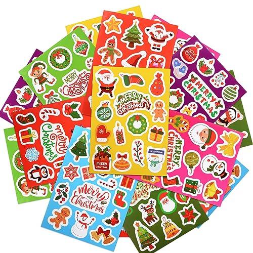COLOFALLA 226 Stück Weihnachten Aufkleber Weihnachten Sticker Weihnachtssticker Selbstklebend Merry Christmas Geschenkaufkleber Weihnachtsdeko Deko für Geschenke Umschlag Verpackung Kinder Basteln
