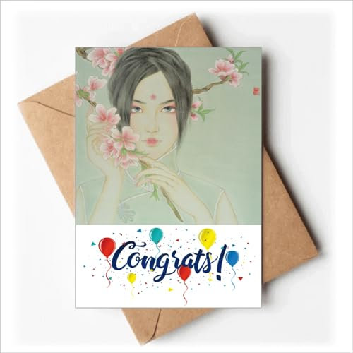 Pfirsichblüte Schönheit Chinesische Aquarell Hochzeit Karten Glückwunsch Gruß Umschläge