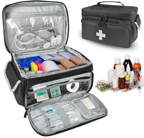Boczif Erste-Hilfe-Set, Erste-Hilfe-Aufbewahrungstasche, Pillendosen-Organizer für Notfall-Trauma-Medizin-Sets, wasserdicht, ideal für Zuhause, Büro, Reisen, Outdoor, Camping(Schwarz)(nur Tasche)