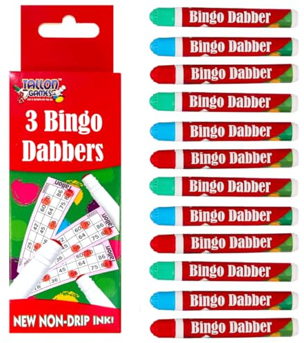 Great British Home Bingo Dabbers Pack of 12 (3pk x 4 in Bright Red, Blue, and Green) - Non-Drip Bingo Pens and Dabbers for Bingo Game with Family and Friends by GBH