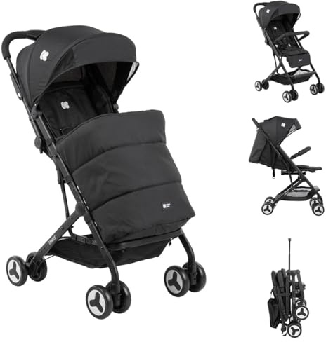 Kikkaboo Catwalk Kinderwagen, faltbar, verstellbare Fußstütze, Korb, Fußsack, Farbe: schwarz einfarbig