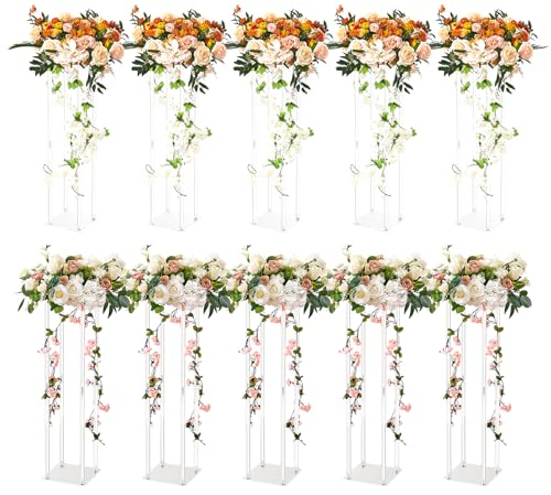 VEVOR 10PCS 23.6inch/60cm High Wedding Flower Stand, With Acrylic Laminate,Acrylic Vase Column Geometric Centerpiece Stands, Floral Display Rack for T-Stage Events Reception, Party Decoration Home