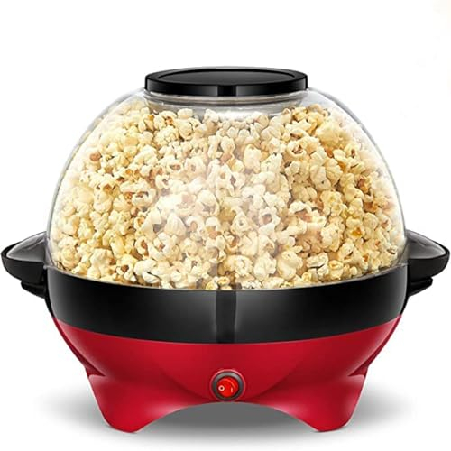 SKUBIS Machine à Pop-Corn, Plaque antiadhésive, Technologie de Chauffage Rapide, agitateur électrique, poignée Froide, ajout d'huile et de Sucre (Rouge et Noir)