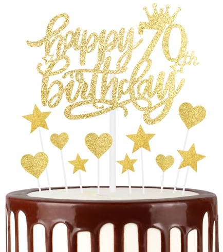 mciskin Gold Happy 70th Birthday Cake Toppers for Cake, Men Women 70th Birthday Decorations,Personalised Cake Toppers for Women,Glitter 70 Cake Topper Cupcake Topper for Party Cake Decoration