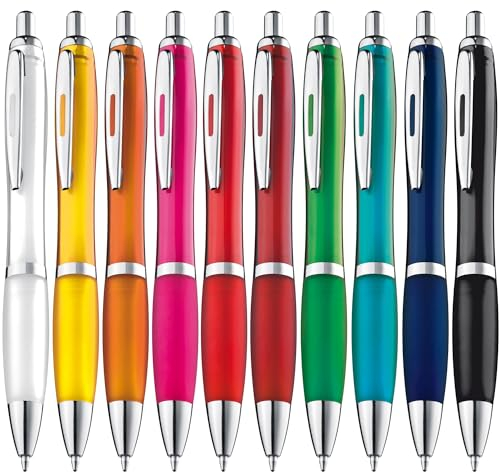 ZENSCRIBE® Ergonomischer Kugelschreiber Set 10 Stück, Premium Hochwertig, Rutschfester Kulli für Einfaches & Weiches Schreiben, Blauschreibend Bunt