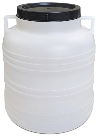 plasteo® Barril de boca ancha de 30 litros con tapa y asa, redondo, natural, apto para alimentos y sin BPA, barril de plástico, barril universal, barril de agua, barril de lluvia, barril de