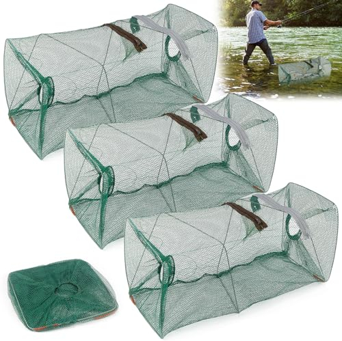 Jeinbuil 3 Stück Köderfischreuse Aalreuse Reuse für Fischfang Fischreuse Köder Faltbare Fischfalle Krebsreuse