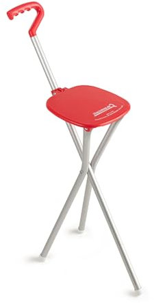 Sitzstock SPORTSEAT RED, Fritzgriff mit Handform, Dreibeinstock mit Sitzfläche, Sitzhöhe 54 cm, Gehhöhe 87 cm, inkl. Gummipuffer