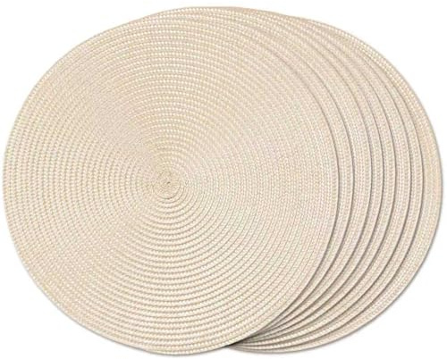 FunWheat Runde geflochtene Tischsets für den Esstisch, gewebt, waschbar, rutschfest, 38,1 cm, Elfenbein, 8 Stück