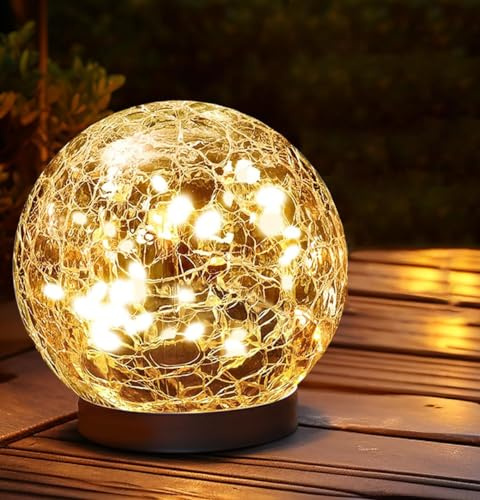 kiimiipa Solar Lights Outdoor Garden Waterproof,Solar Garden Lights,Garden Ornaments Outdoor,Crackle Ball Solar Lights Outdoor,Outdoor Decorations for Patio and Yard Lawn Backyard Decor (1Pack 10cm)
