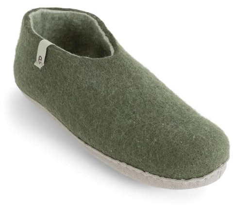 egos Pantofole da donna e da uomo, chiuse, calde e comode, in feltro per l'inverno e l'estate, fatte a mano, in lana naturale al 100%, Muschio verde, 38 EU
