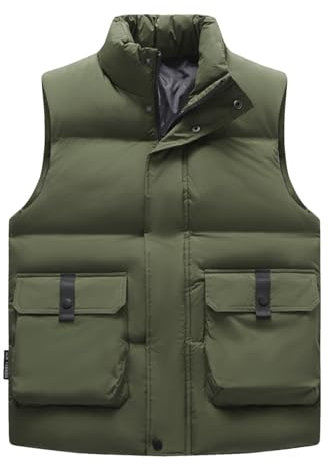 KONG JIMFAN Herren Sale Herren Steppweste Bequem Weste Herren Mit Stehkragen Outdoor Jacke Anglerweste Einschubtaschen Ärmellos Jacke Übergangsweste Daunenjacken(Armeegrün,L)