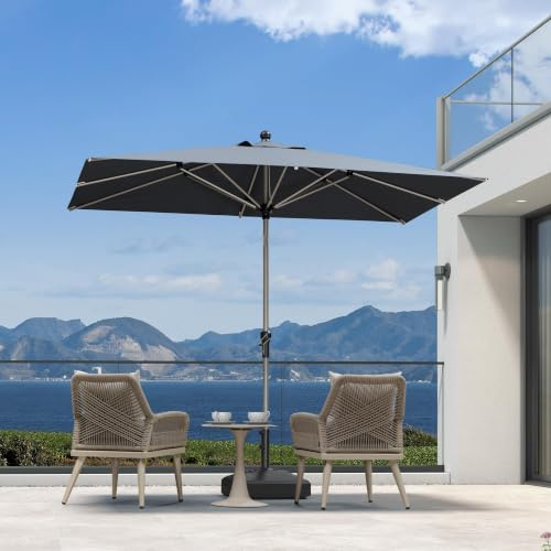 PURPLE LEAF Sonnenschirm 180 × 270 cm Rechteckig Knickbar UV-Schutz, Grau | UV-Beständig, Rostfreier Alurahmen, Farbecht Polyester, 8 stabile Stahlrippen, Aluguss-Griff, Marktschirm, Terrasse, Garten