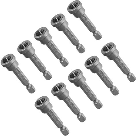 Set of 10 Magnetic PH2 Screwdriver Bits for Drywall Installations, Made of Chrome Alloy Steel, Depth Stop, Compatible with Any Electric Drill or Cordless Drill.