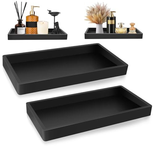 2 Stück Badezimmer Tablett, 20 * 11 cm Deko tablett,Silikon Ablageschale,Kommoden-Tablett, Küchenspülen,für Wohnzimmer, Schlafzimmer und Bad (Schwarz,Rechteck)