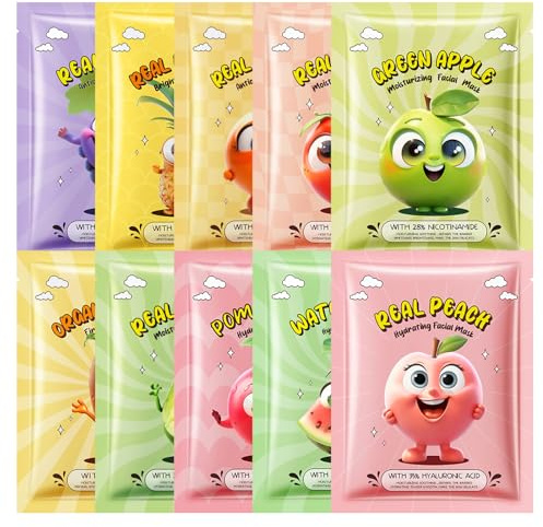 Belligern 10 PCS Kids Face Masks for Girls Face Masks Kids Face Masks for Teenage Girls Moisturizing and Soothing Girls Face Masks Dullness and Brighten for All Skin Types