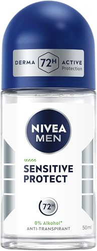 NIVEA MEN Sensitive Protect Deo Roll-On, Antitranspirant mit 72h Schutz vor Achselnässe und Körpergeruch, Deodorant ohne Ethylalkohol für empfindliche Haut (50 ml)