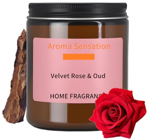 Rosenkerze im Glas, Duftkerze Geschenk für Frauen, 80 Std Brenndauer, Natürlich Sojakerze, Aromatherapie Kerze, Dekorative Kerze für Raumdüft, Geschenkset für Mutter, Schwester, Freundin, Ehefrau