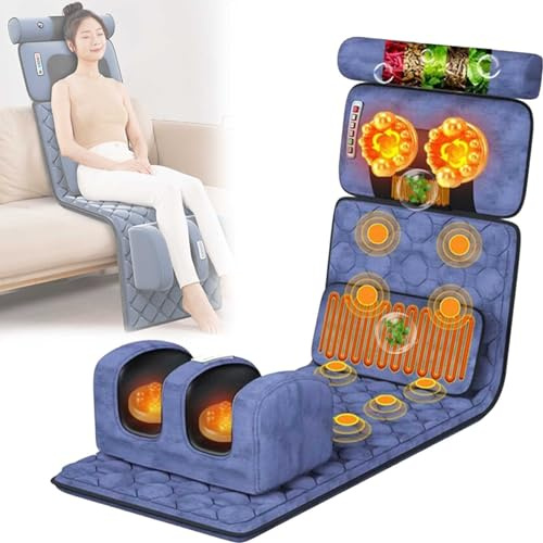SJHDHDA Esterilla de masaje de cuerpo entero, 20 cabezas de masaje Shiatsu para el cuello, bolsa de calefacción, tracción eléctrica, 9 modos de masaje y vibración, esterilla de masaje, relajación