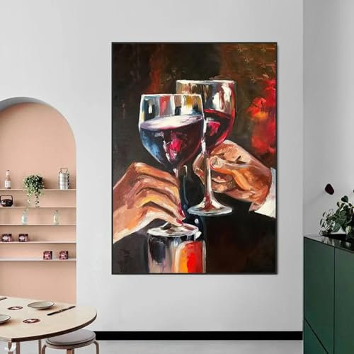YUSUZHU Poster ad olio con calici di vino rosso, stampe su tela, quadri da parete per bar, cantine, ristoranti, cucine, soggiorni, decorazioni artistiche, 30x45 cm, senza cornice