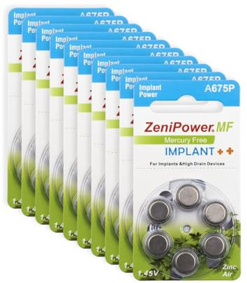 Hearing360 batterie per impianti cocleari PR44 misura 675P, potenza costante e lunga durata, pile senza mercurio con tecnologia zinco-aria (5 blister blu)