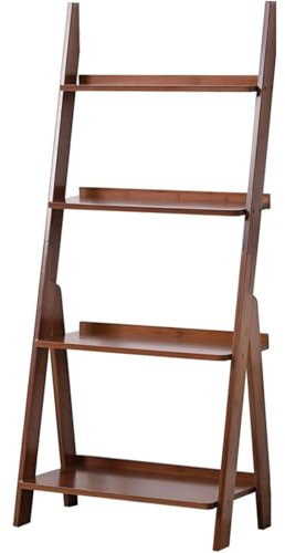 Scaffale a scala in legno a 4 ripiani, autoportante, per casa, ufficio e soggiorno, elegante espositore per piante e scaffalature con finitura marrone