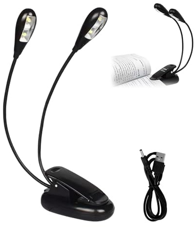 TMRBBesty Notenständer LED-Licht,LED Notenpultleuchte,Einstellbar Doppelkopf Clip,Leselampe Buch Klemme,4 led-Licht mit USB-Kabel Lampe,Einstellbare Helligkeit 2 Gänge,Keine Batterie enthalten