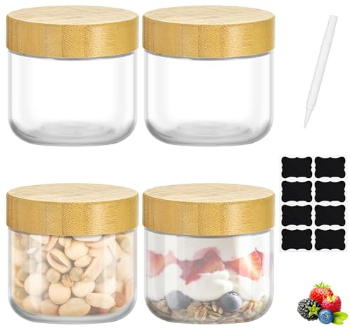 TranRantic 4 Stück 300ml Overnight Oats Einmachglas Set Meal Prep Gläser | Mit Schraubdeckeln, BPA-frei & wiederverwendbar, Für Müsli, Joghurt, Marmelade und Salatdressing Küchengebrauch