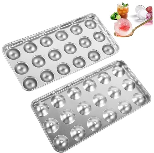 Muzrunq Stainless Steel Ice Cube Trays with Lid, 18 Cavity Reusable Ice Ball Maker Mold, Stackable Space-Saving Round Cube Mold Ball, Stainless Steel Tray, Metal Tray