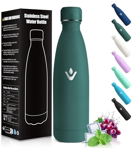 HoneyHolly Gourde Enfant, Acier Inoxydable 18/8, Bouteille Isotherme, 500ML Sans BPA, Gourde Inox Enfant, Étanche Double Isolation, Water Bottle pour Camping, Écoles, Gymnases-Vert Kaki