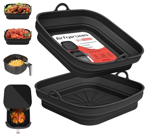 2 Pezzi Teglie per Friggitrice ad Aria, Teglia in Silicone per Air Fryer, Riutilizzabile Quadrato Accessori Friggitrice ad Aria per Airfryer, Microonde, Forno (Nero)
