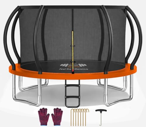 FK Sports Outdoor Trampoline 6FT/8FT/10FT/12FT Rebounder Trampolines for Toddlers, Kids & Adults with Safety Enclosure Net, Anti-tear, UV-Proof Pad, Exercise & Fitness (12ft Trampoline With Ladder)