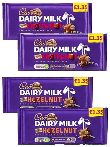 Chocolate Dairy Milk Chopped Nuts & Fruit and Nut Chocolate Bar PMP 95g (4 x 95g) Milk chocolate with dried grapes and chopped almonds | Delightful Treats | Gift for All Occasions By Experts Supplies