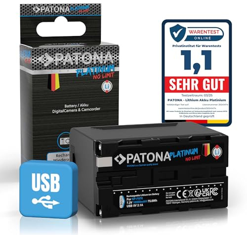 PATONA Platinium NP-F970 - Batería de repuesto (10500 mAh, salida USB, 5 V/2,1 A, compatible con videocámara Sony con indicadores LED, iluminación de vídeo, cámara, monitores, batería externa NPF970