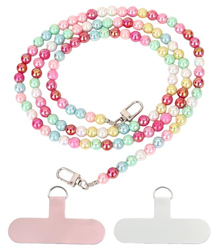 Bravien Cavo Telefono Portatile, 120cm Lunga Catena Perla Colore Con Due Tamponi TPU Accessori Mobile Elegante Pratico Per Cellulare Accessorio Moda