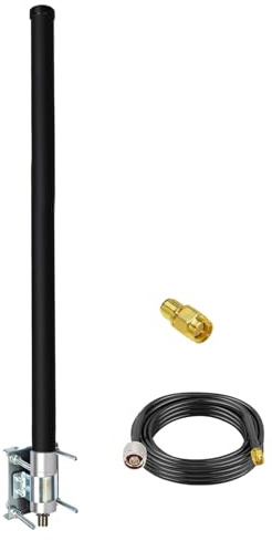 2.4G 5GHz WiFi Omni Antenna Dual Band Outdoor Pole Mount with 16ft RG58 Extension Cable RP-SMA Male and SMA Adaptor for Wi Fi Router Wireless Network Card Security IP Camera Video Surveillance Monitor