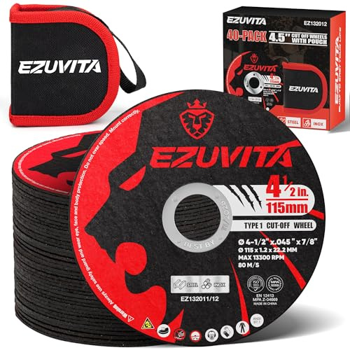 EZUVITA 40 Pack 115mm Ultra Thin Cut Off Wheels | Metal Cutting Discs, 22.2mm Arbor, With Storage Bag, For Angle Grinders