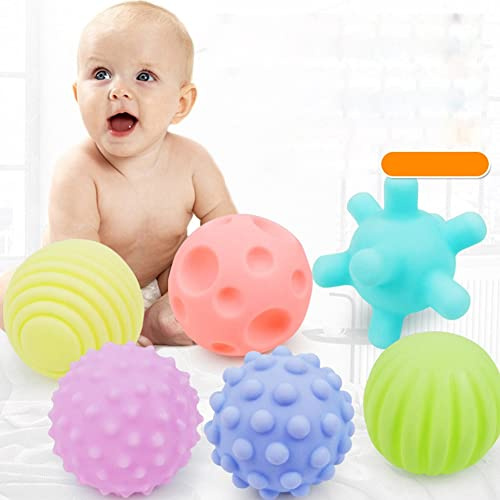 Sxhlseller 6 Bolas Sensoriales de Goma Suave Multitáctil para Entrenamiento de Agarre Manual, Juguetes para Bebés, Pelotas de Mano para Niños para Bebés y Niños, Material de TPU ([Bolsa de Tarjeta