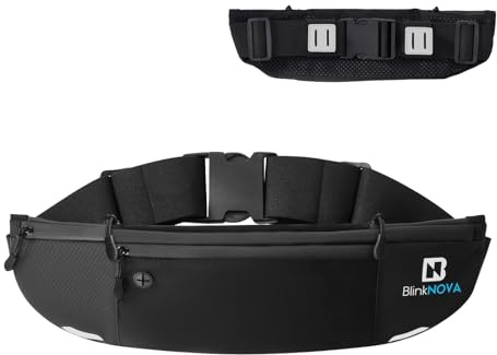 BlinkNOVA Running Belt – Lightweight Waist Pack with Zipped Pockets, Anti-Slip & Reflective – Adjustable Waist Bag for Phone, Keys & Essentials, Travel Money Belt & Passport Holder
