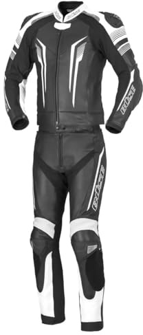 Büse Combinaison de moto en cuir pour homme - Tormo noir/blanc - Cuir de vachette 1,2-1,4 mm - Classe de protection AAA EN 17092-2 - Protections niveau 2 - Fermetures éclair de ventilation - Fermeture